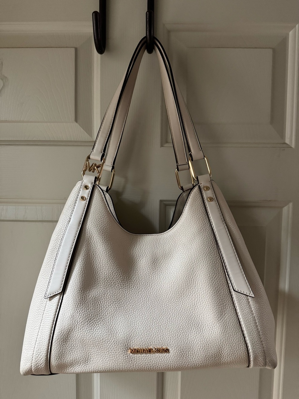 Michael Kors Arlo Pebbled Leather Shoulder Tote in White